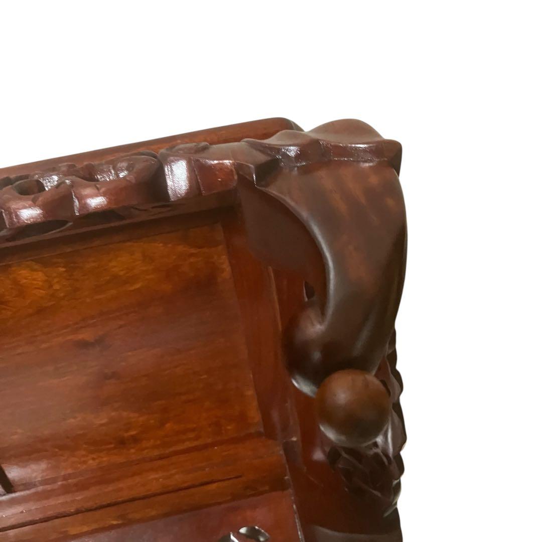 中国美術 透龍霊芝彫長方花台 唐木台 香炉台 盆栽台