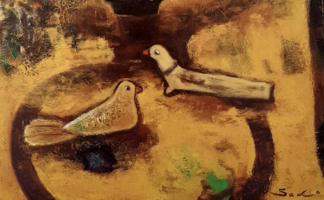 佐光亜紀子、「窓辺の花と鳥」、希少画集の額装画、四季、風景、人気作品