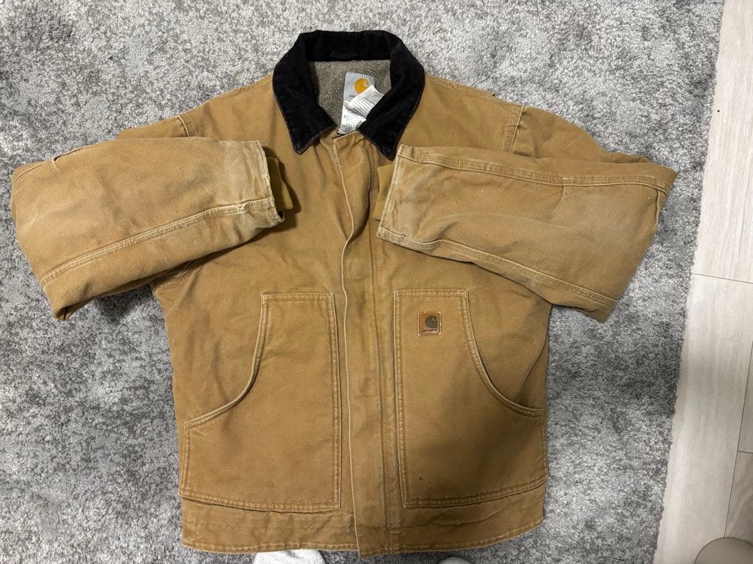 Carhartt ダックジャケット ブラウン 襟コーデュロイ