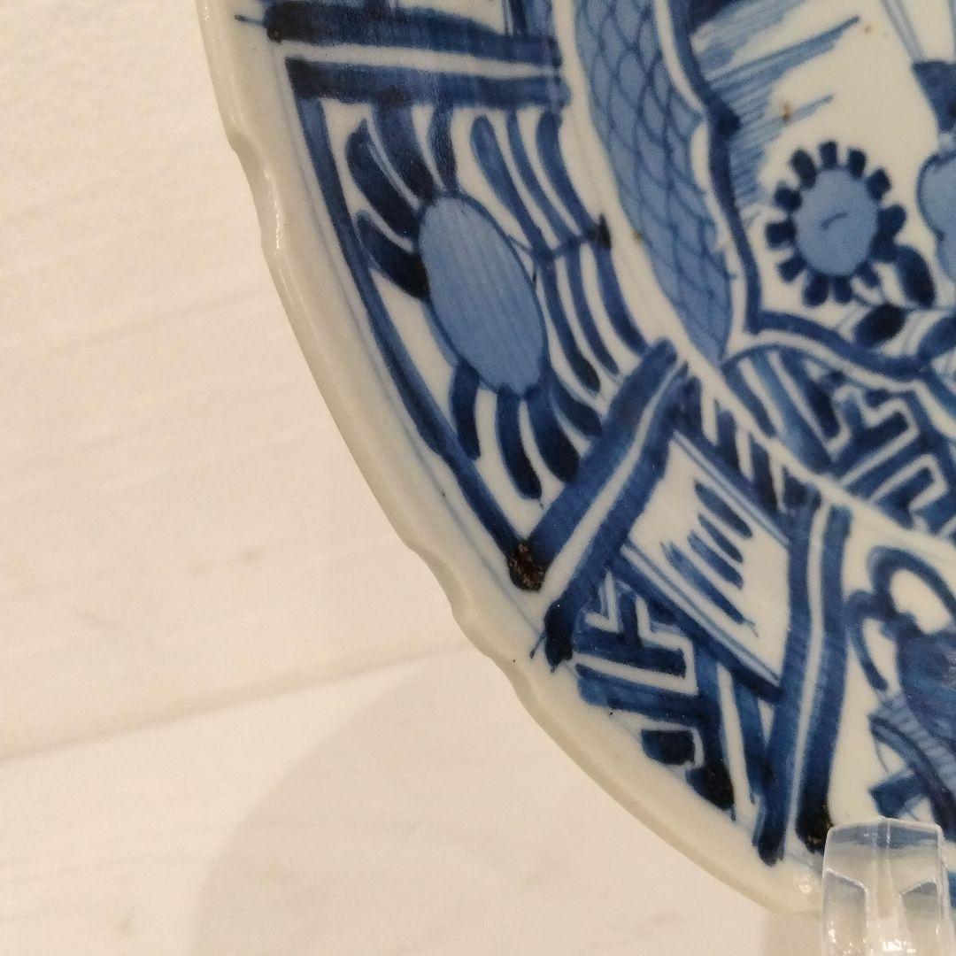 u348-6 中国 清朝期 古染付 芙蓉手 飛蝗文大皿 時代唐物