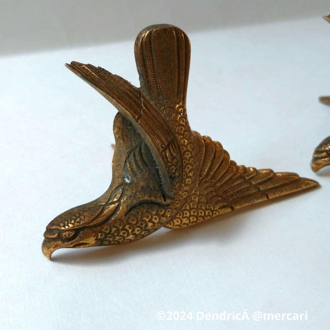 アンティーク 釘隠し 鷹 鷲 鳥 真鍮 ゴールド系 和風建築 釘付き 一対