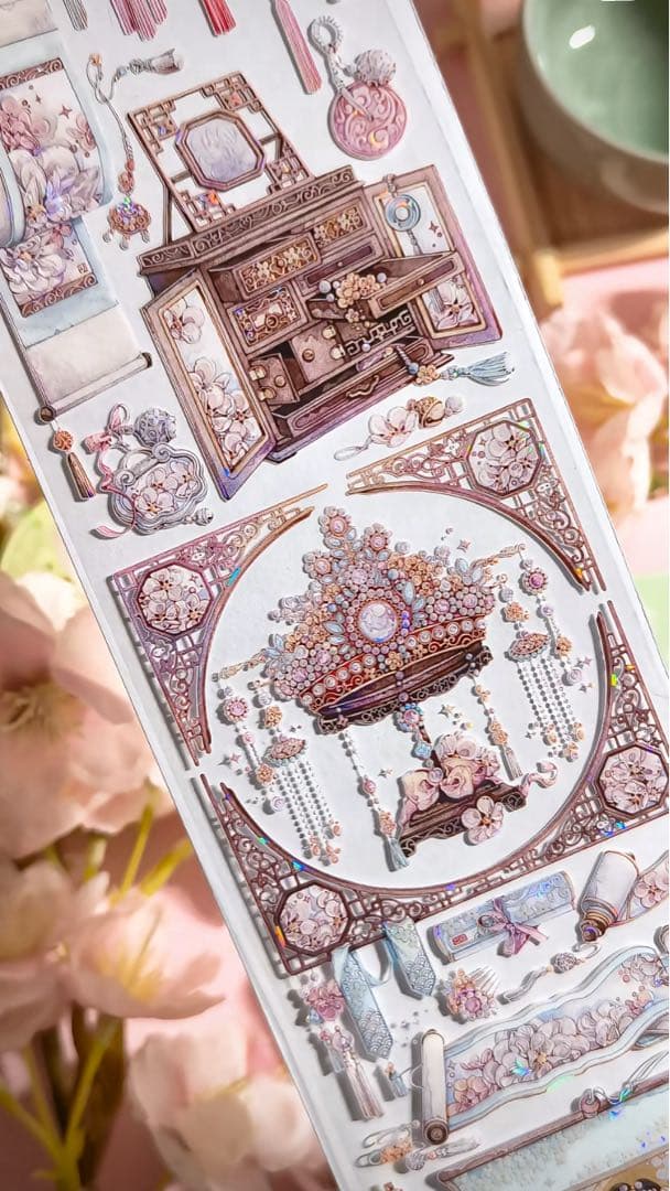 【9400】海外　3/5/巻　貝殻光マスキングテープ　獅子先生新作　ピンク古風系