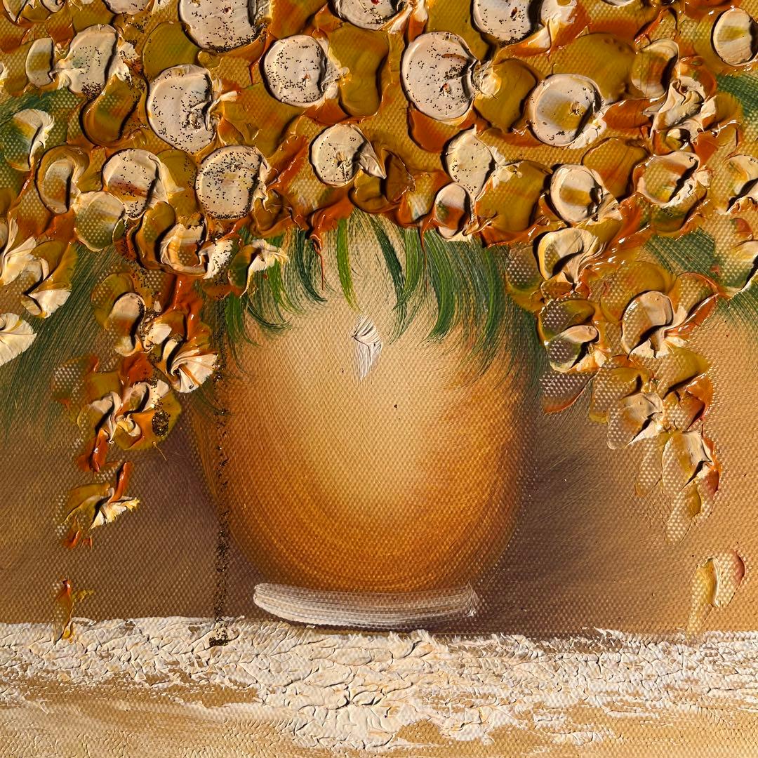 ☆秀作☆ 手書き油絵 花瓶の花 額付 肉筆絵画 インテリア 油彩画