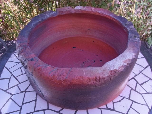 益子焼　垂らし釉　水鉢　金魚鉢　睡蓮鉢　メダカ鉢　陶器　信楽焼　つくばい　骨董