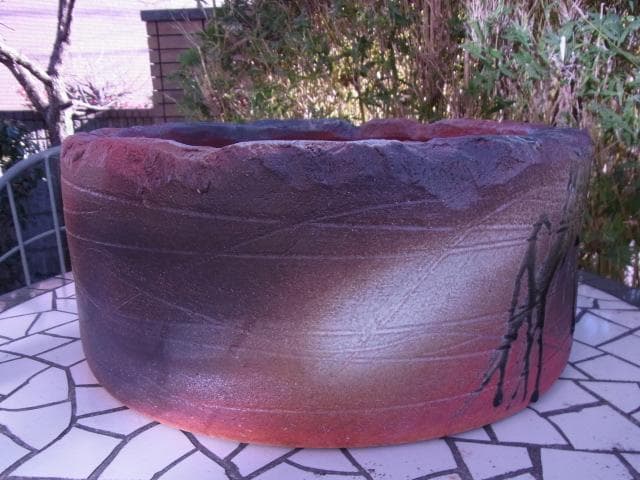 益子焼　垂らし釉　水鉢　金魚鉢　睡蓮鉢　メダカ鉢　陶器　信楽焼　つくばい　骨董