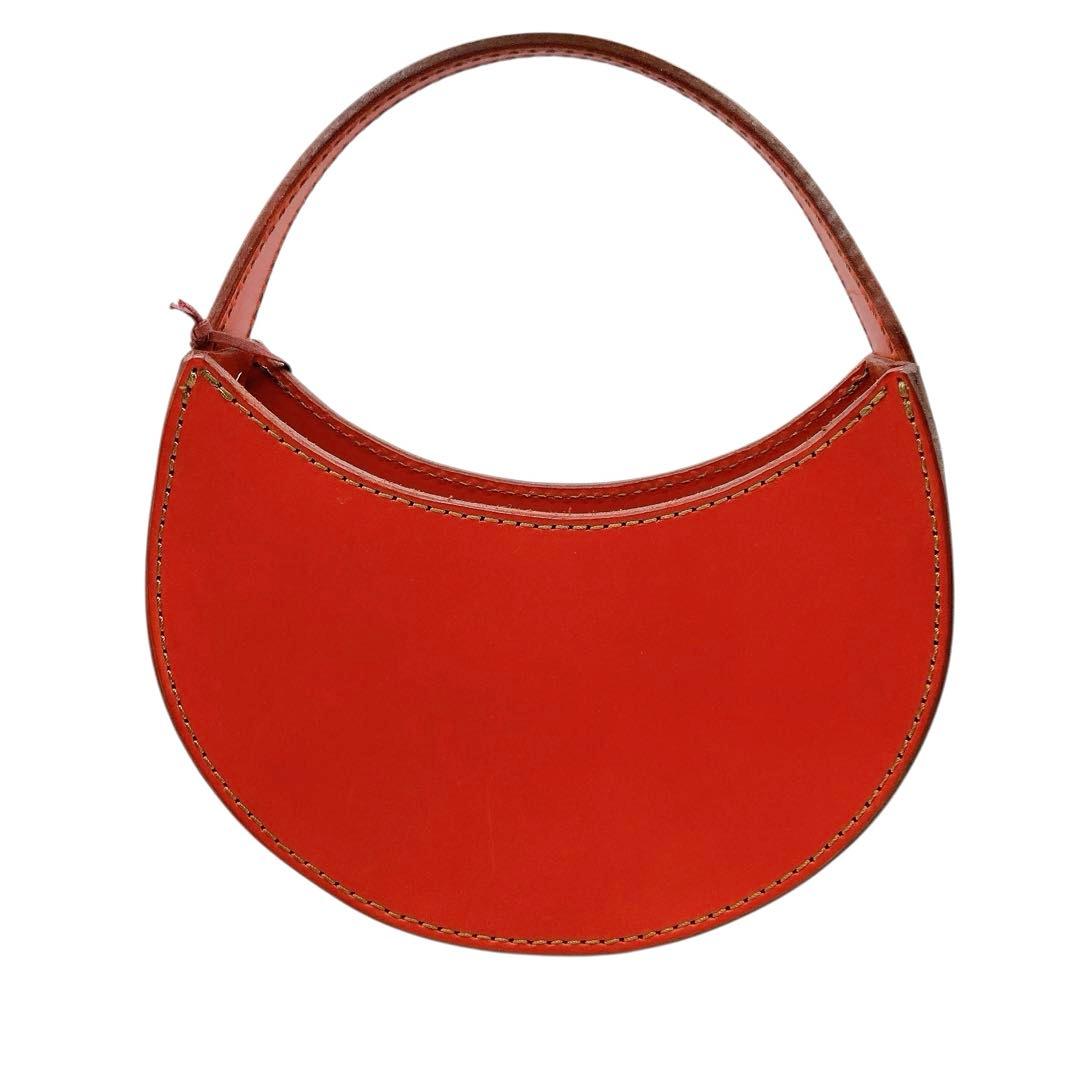 美品✨HERZ ヘルツ　ハンドバッグ　三日月型　オールレザー　レッド　チャーム付