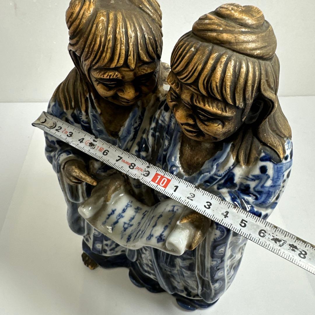 江戸期 寒山十律染付人物置物 高さ約28㎝ 東Y7-