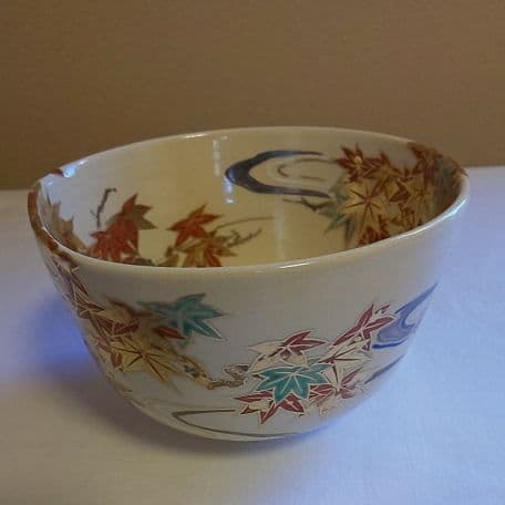 T 114 抹茶碗 龍田川・桐山作 ( 鵬雲斎大宗匠箱書 )