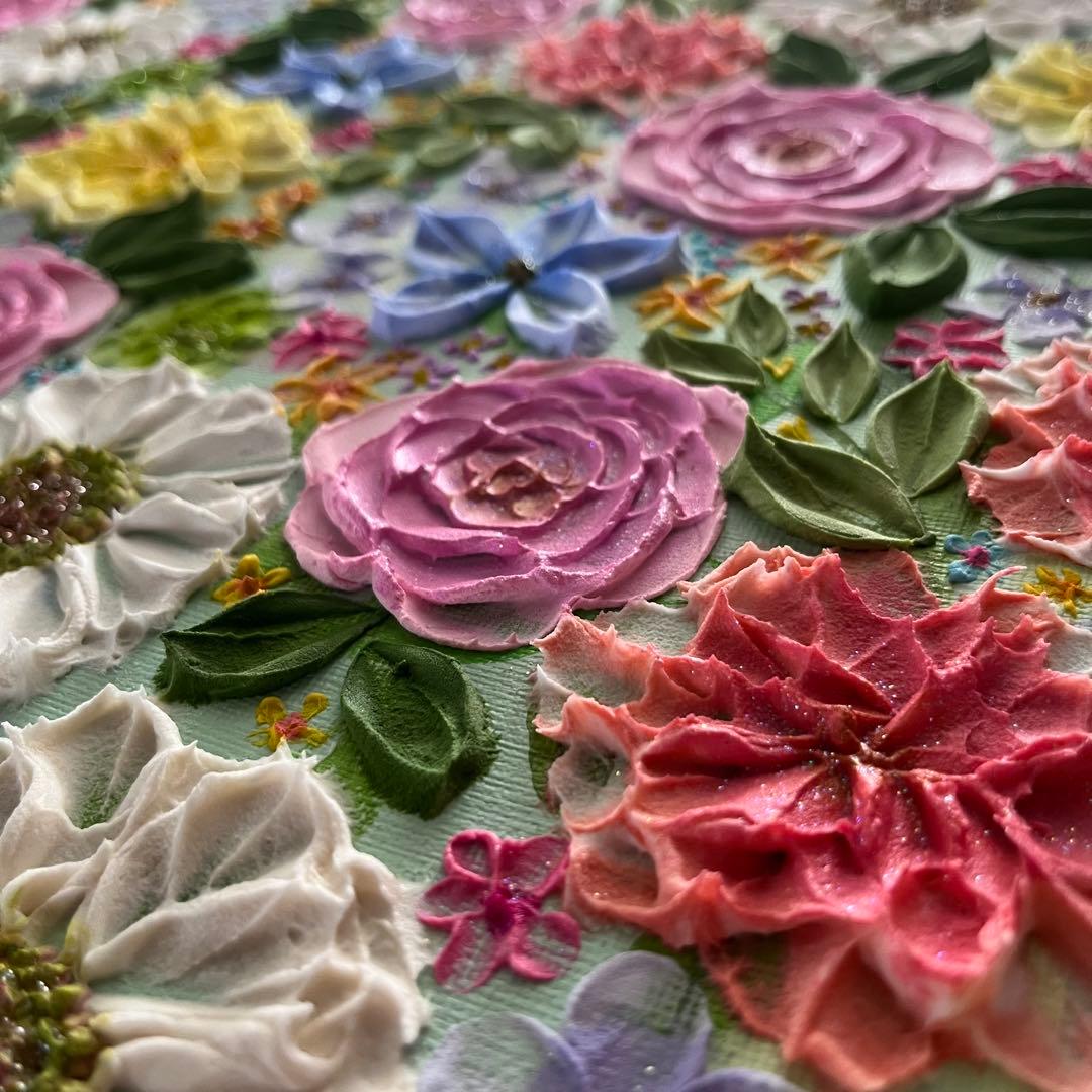 立体的な花柄アクリル画