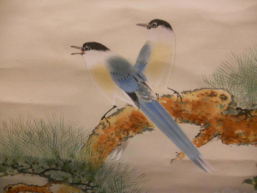 掛け軸 大堂 作 『 不老長春 』 絹本 希少 軸装 茶道具 掛軸 美品 です。