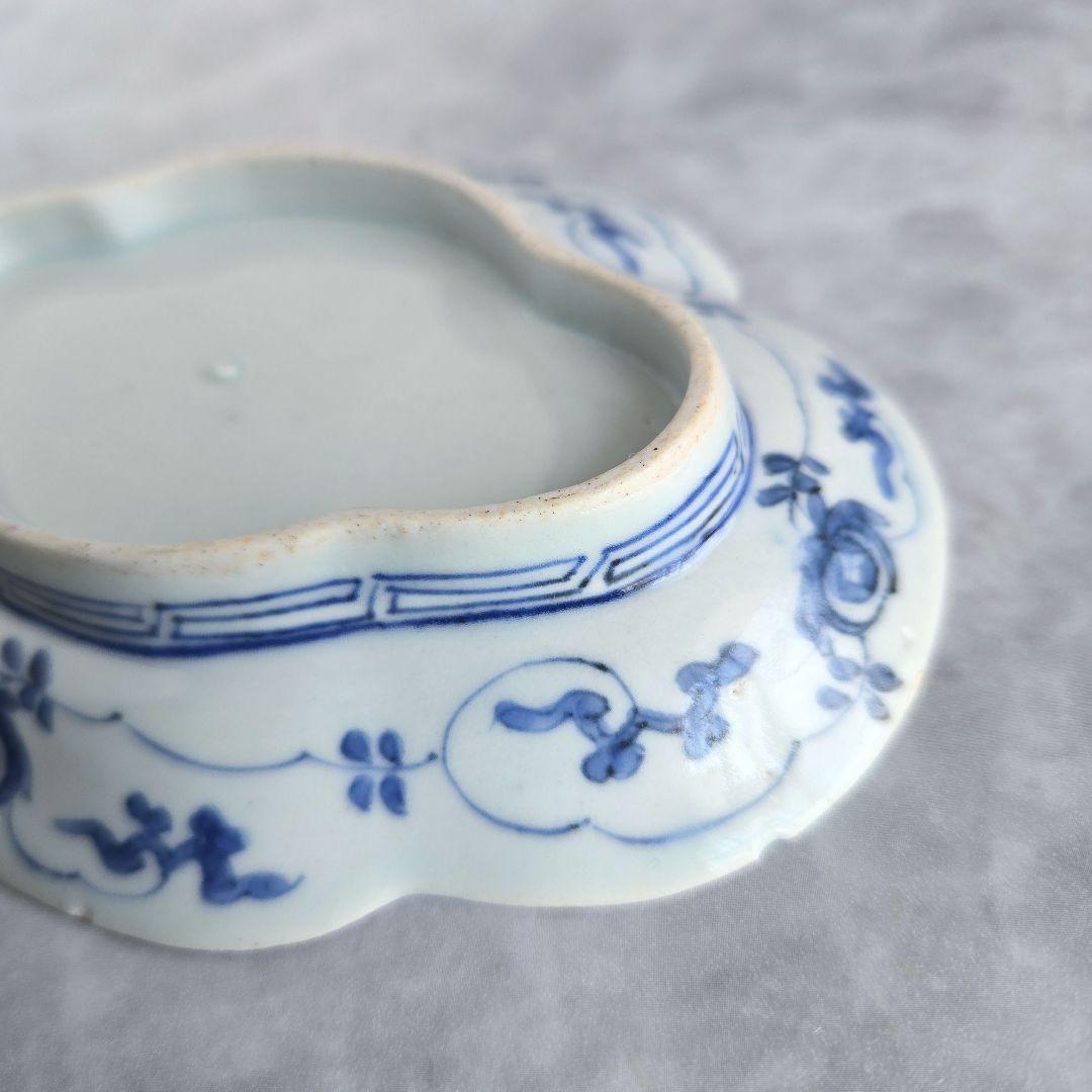 古伊万里 染付 花唐草 変形 小皿 江戸時代 金直し 金継ぎ 骨董