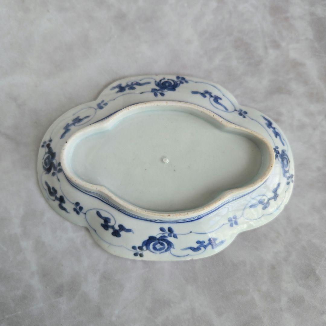 古伊万里 染付 花唐草 変形 小皿 江戸時代 金直し 金継ぎ 骨董