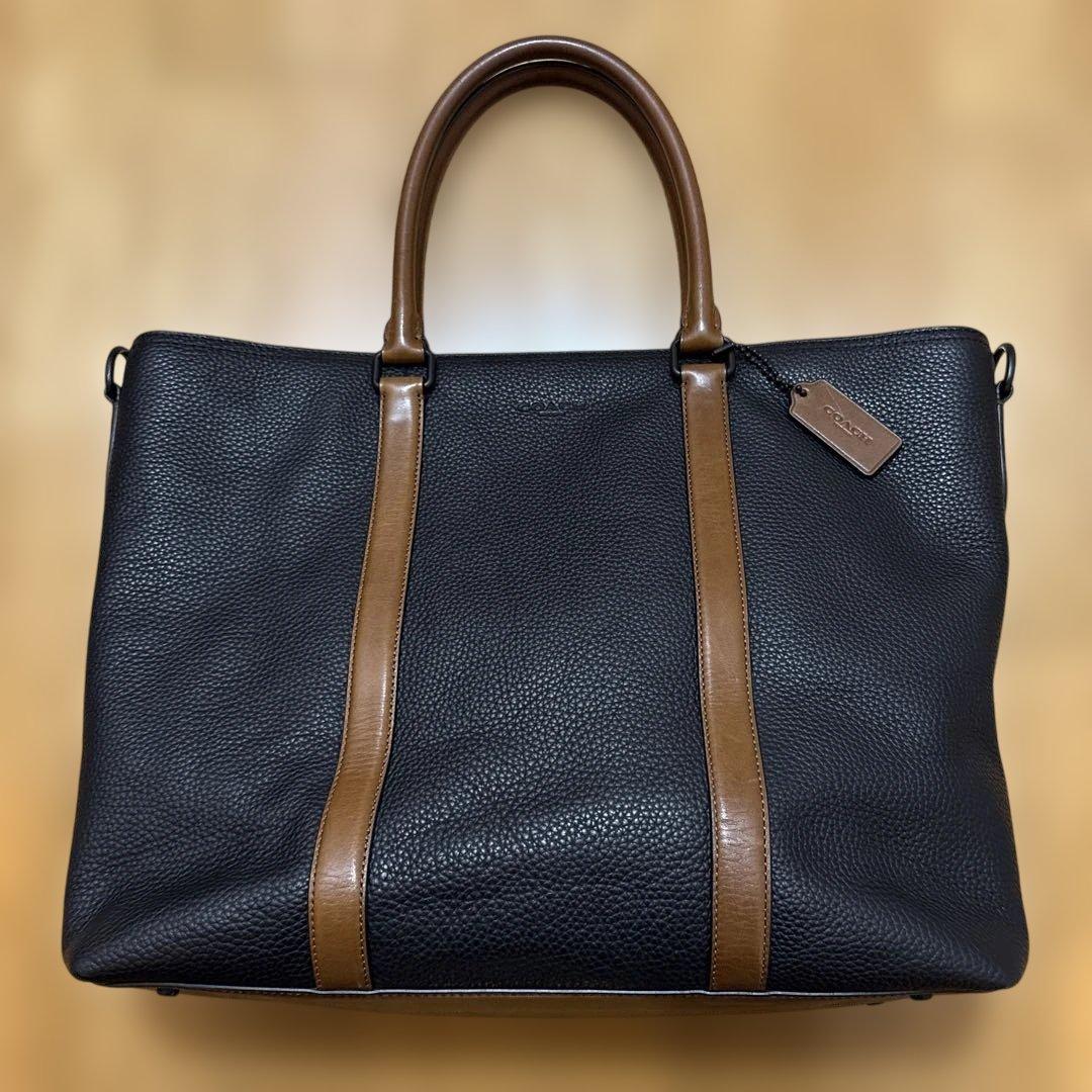 COACH 57773 黒茶　メトロポリタン　ビジネストートバッグ　ペブルレザー