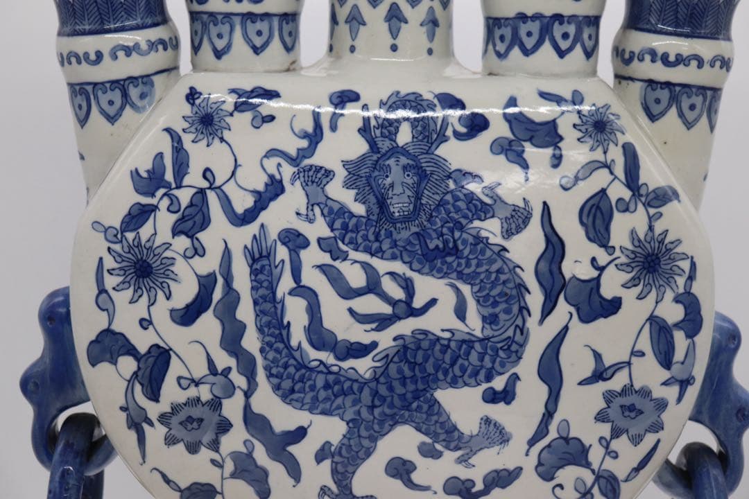 中国美術 染付 龍紋五管瓶 送料込み250723