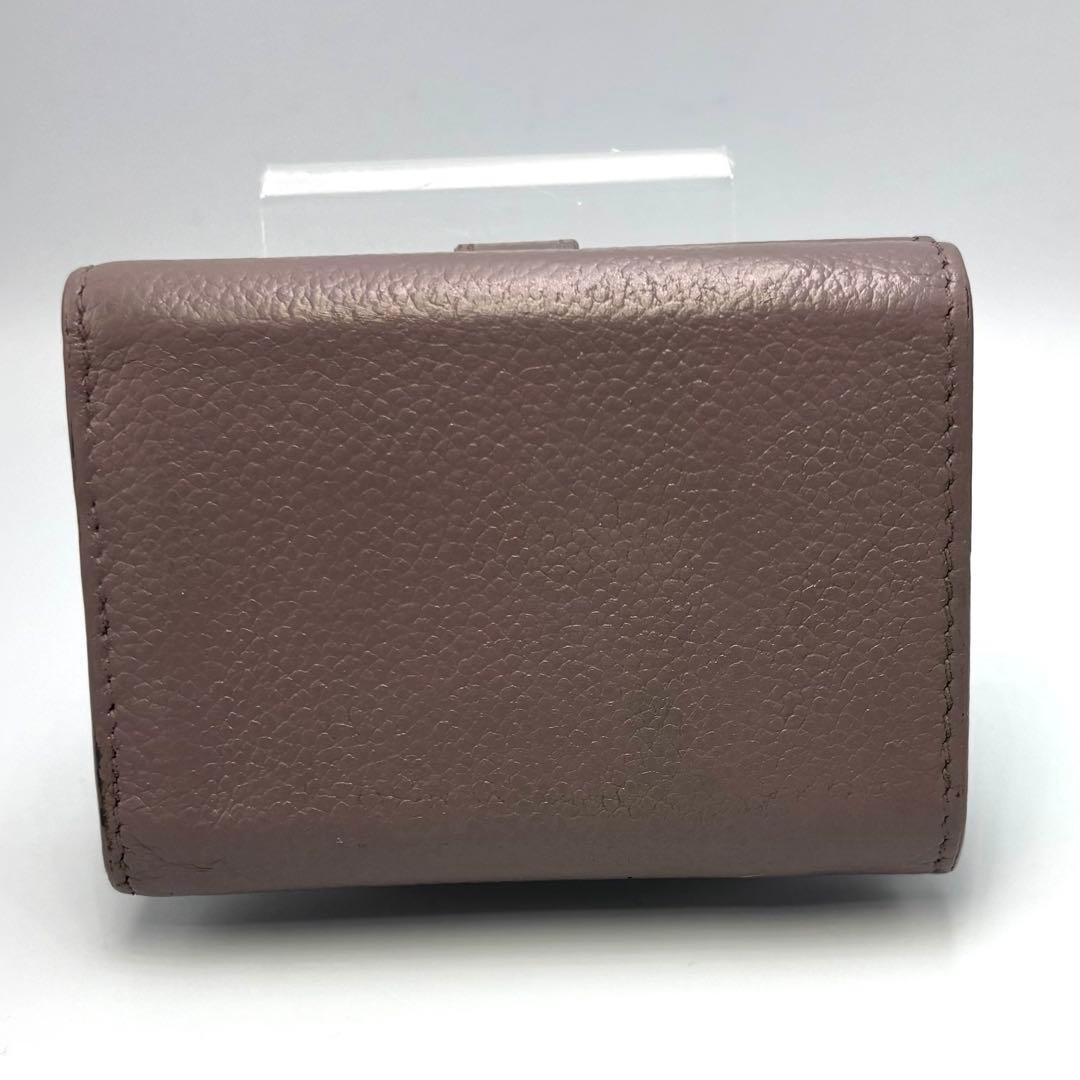 サンローラン 三つ折り財布 グレージュ レザー ゴールドロゴ