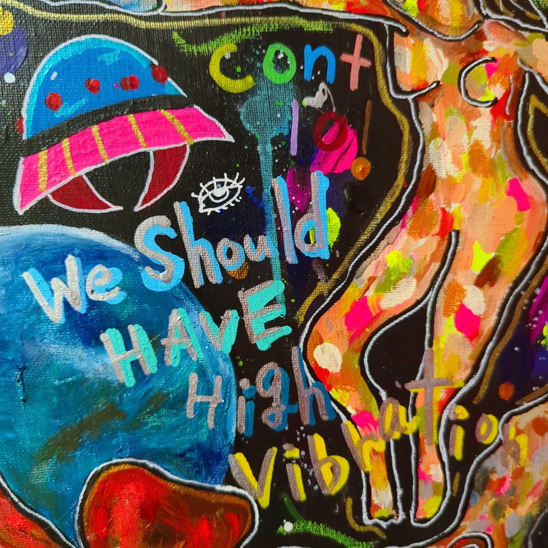 【一点物現代アート】宇宙人たちの絵【F8号】