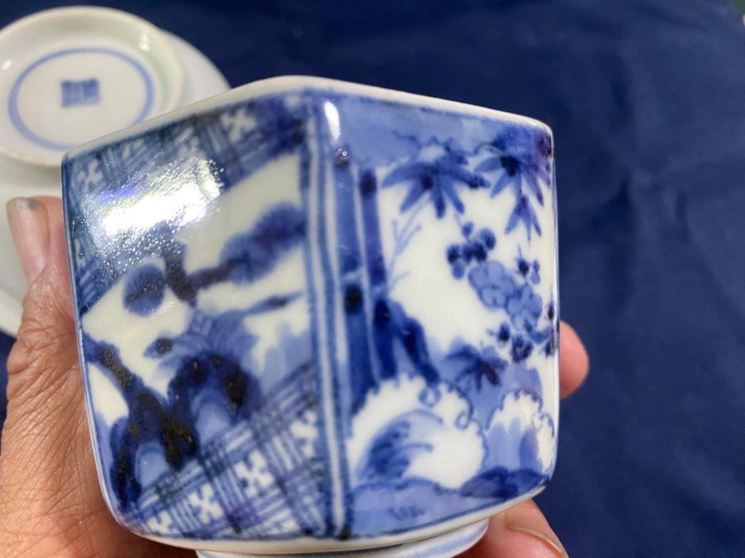 蕎麦猪口　見込に花　松竹梅　二客