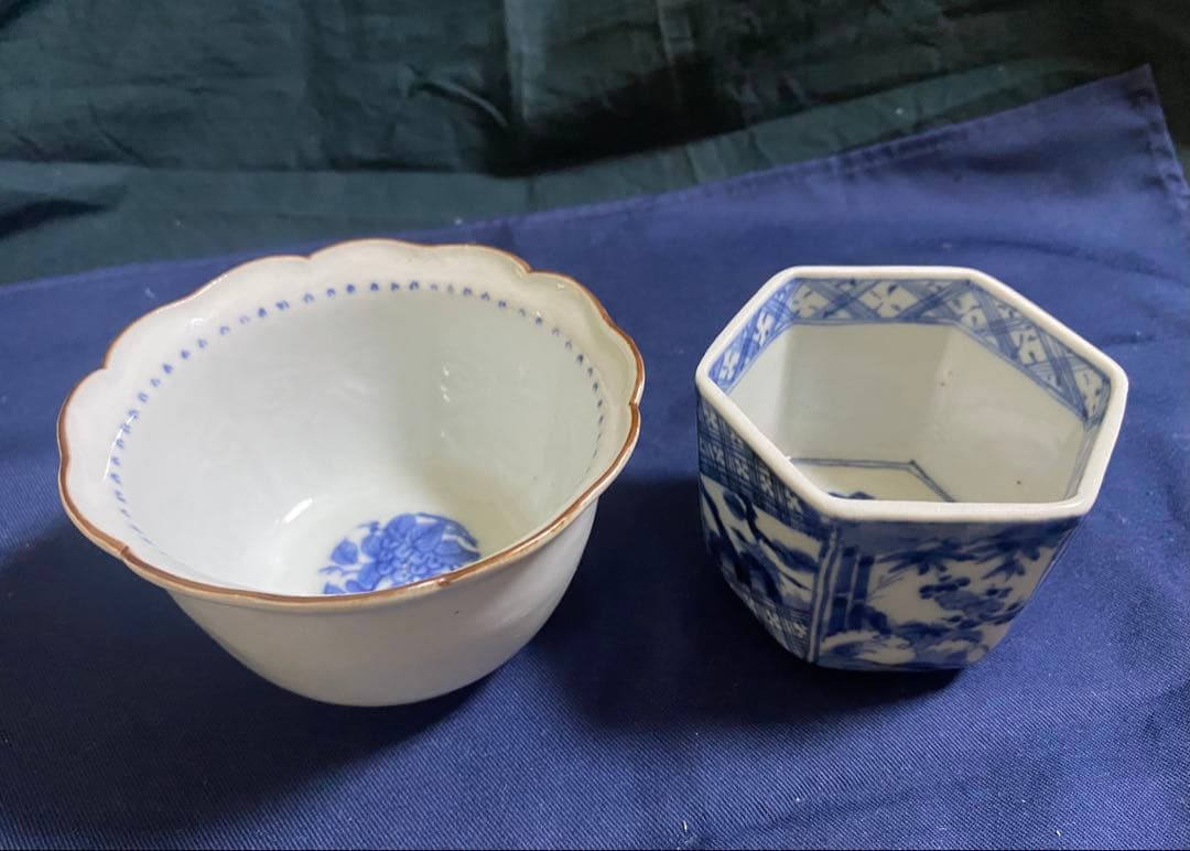 蕎麦猪口　見込に花　松竹梅　二客