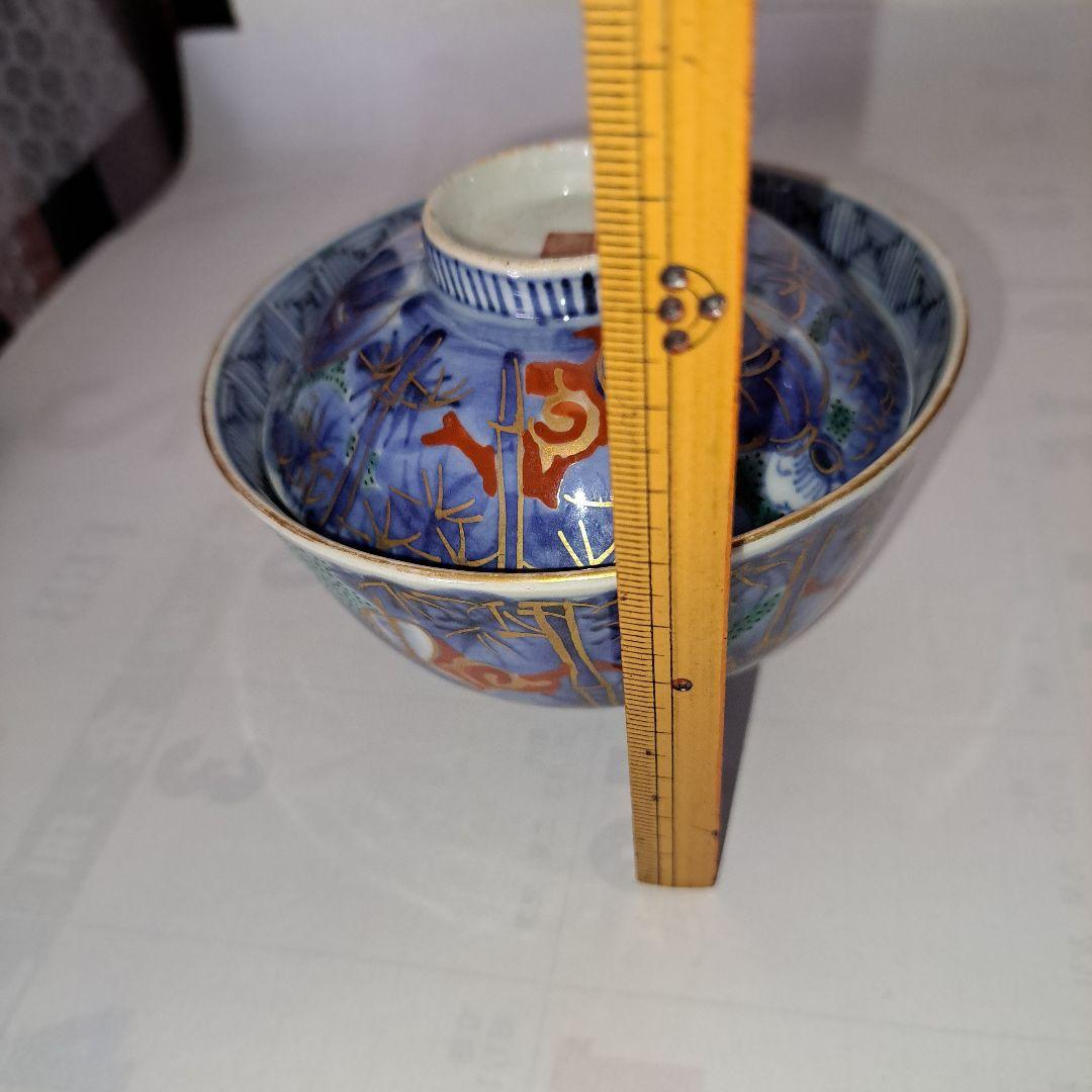 江戸中期　極上品　向付　蓋付　金彩赤絵　　竹林三賢人文　角福　五客セット