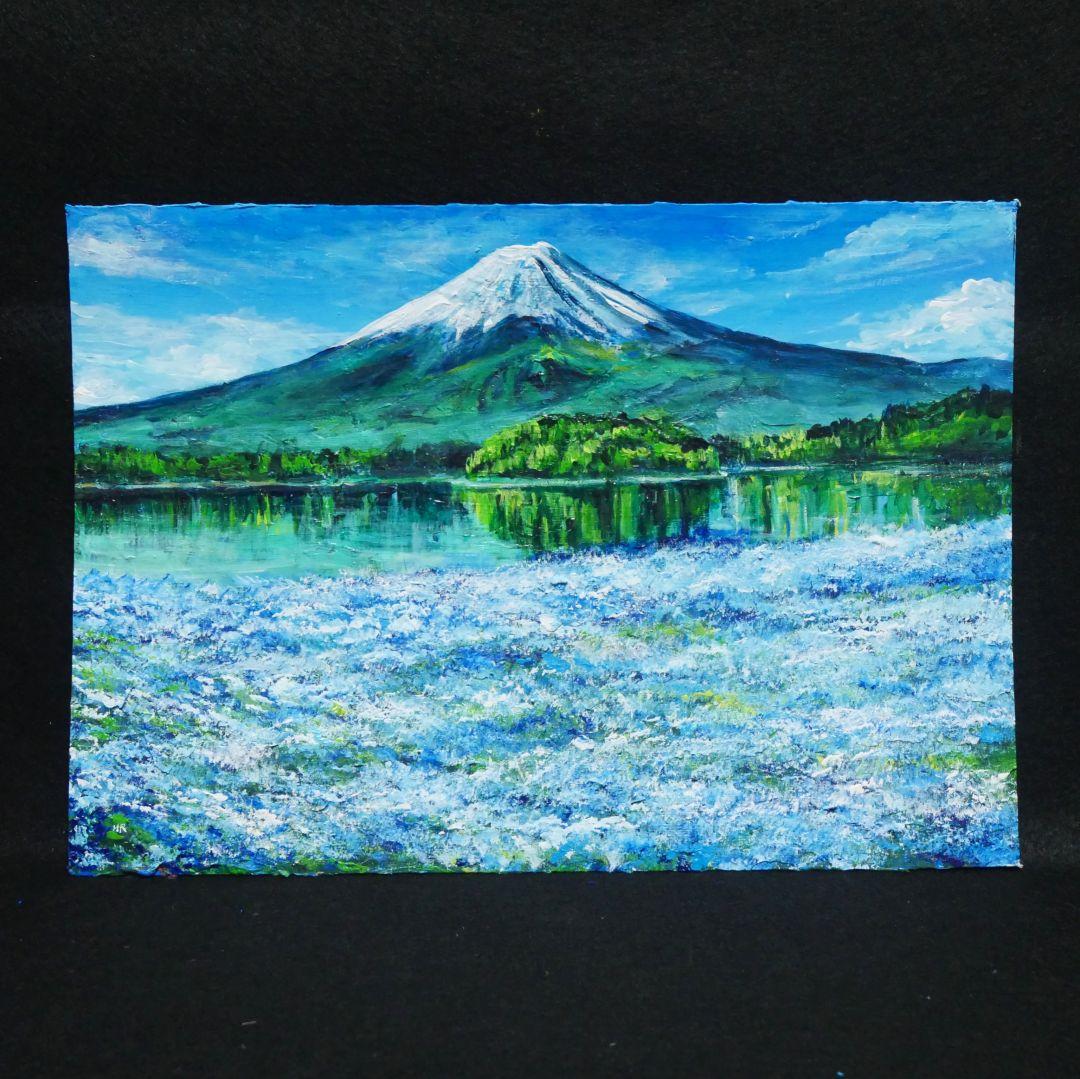 油絵 油彩 油彩画 絵 絵画 【ネモフィラと富士山】 - winetouritalia.com