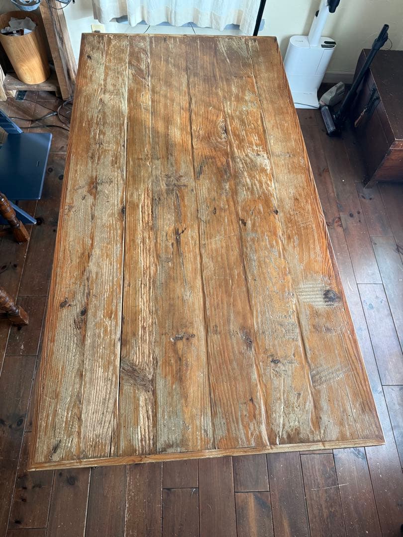 バーンウッド　古材　アンティーク　木製　ダイニングテーブル 金属脚付き