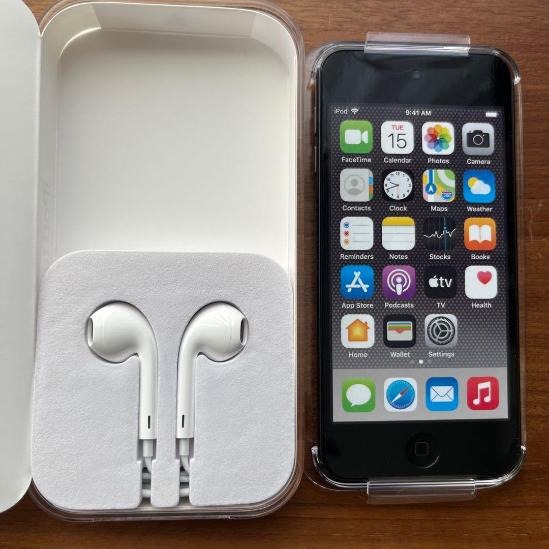 iPod touch第7世代32GB スペースグレー青紫に銀糸のよろけと藤紫の椿が