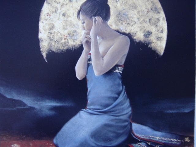 山根須磨子【月明】希少画集画、状態良好、新品高級額装付