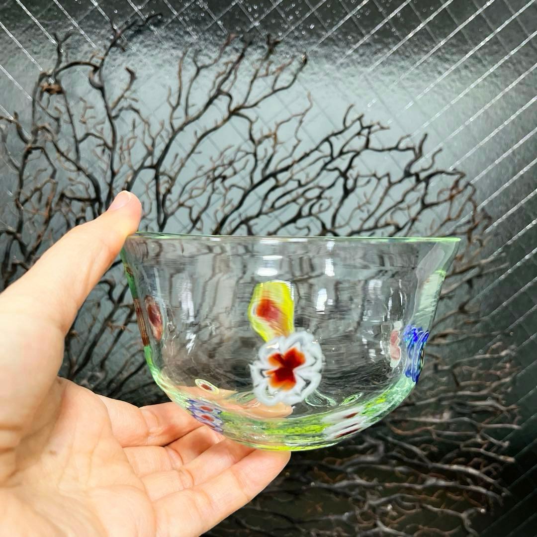 骨董 時代ガラス 超希少 花象嵌 反り口碗型 氷鉢 氷コップ 1