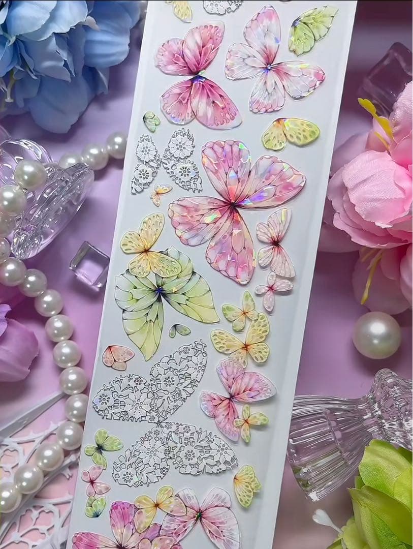 7843】海外マステ2/4/巻売り貝殻光マスキングテープ蝶々