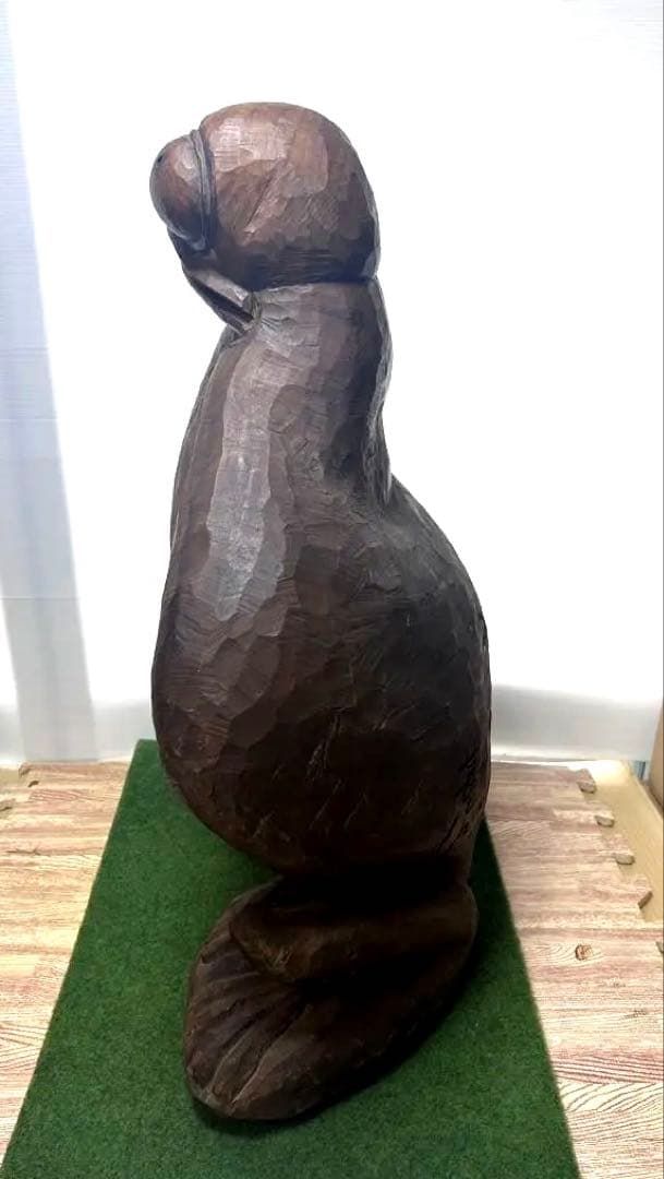 大迫力】木彫り大蛙像／アンティーク調オブジェ