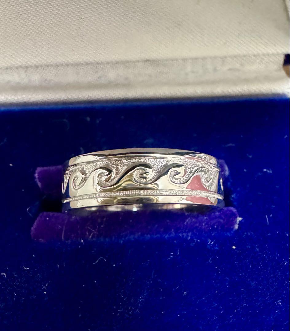 k14 ホワイトゴールド　リング　波デザイン　13号　新品　男女兼用