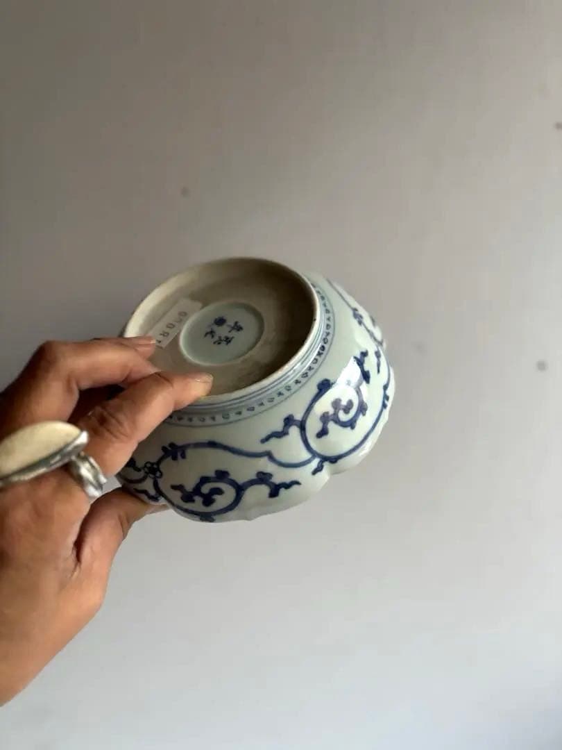 784 骨董 アンティーク 古伊万里 芙蓉手輪花なます皿 成化年製 上物