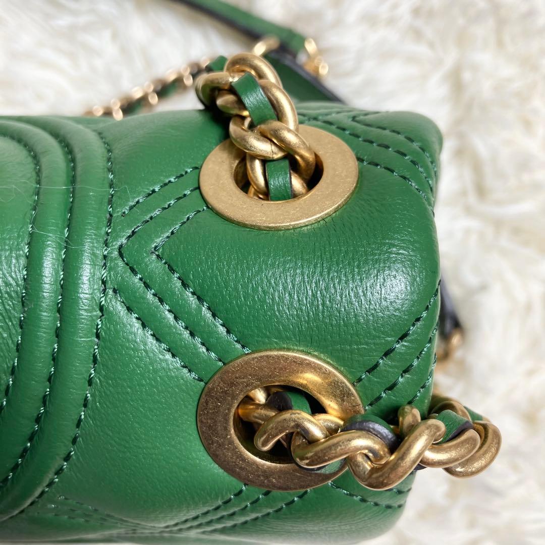 【美品】トリーバーチ＊キルティング ゴールドチェーン レザーグリーン