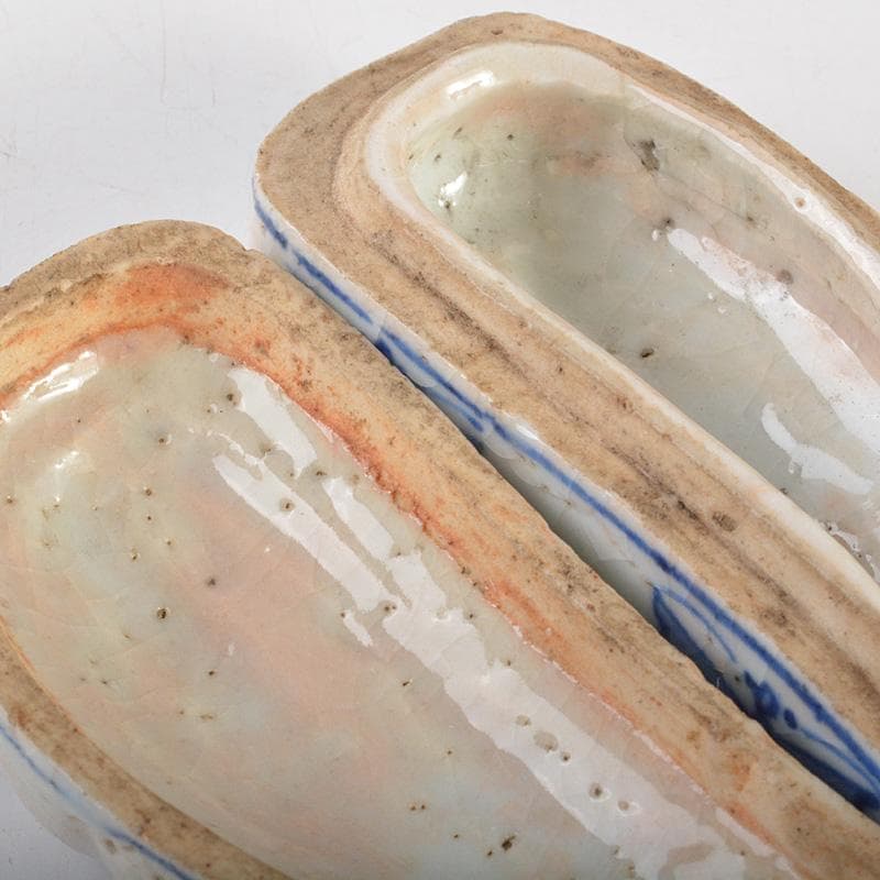 中国　古染付　一葉香合　時代箱　M　R7144