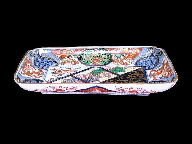 大聖寺伊万里 金襴手 宝尽くしに鳳凰 石畳紋の図 長皿 1296AS-DCn