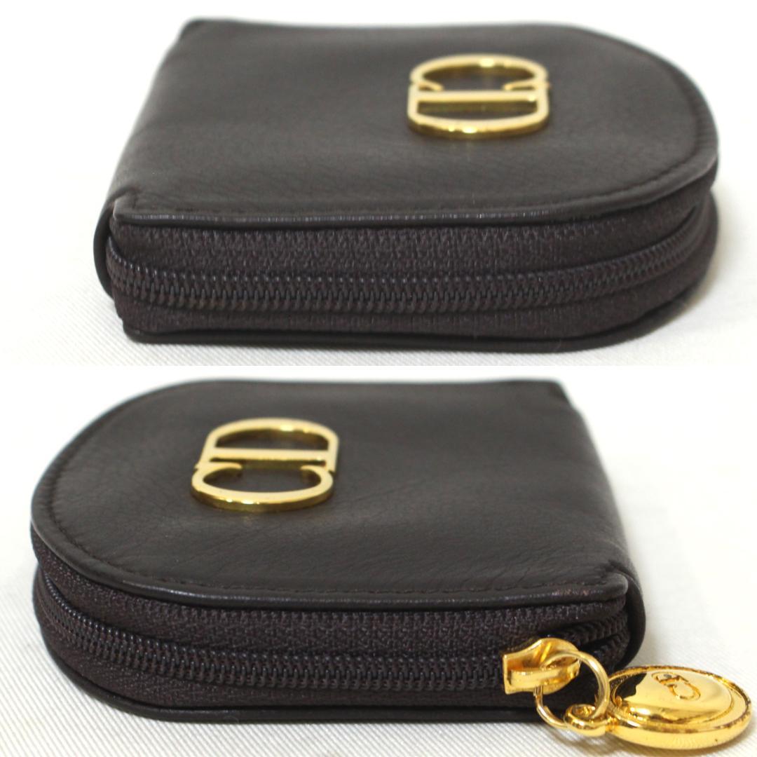 極美品 クリスチャンディオール レザー CDロゴ ケース ゴールド 茶