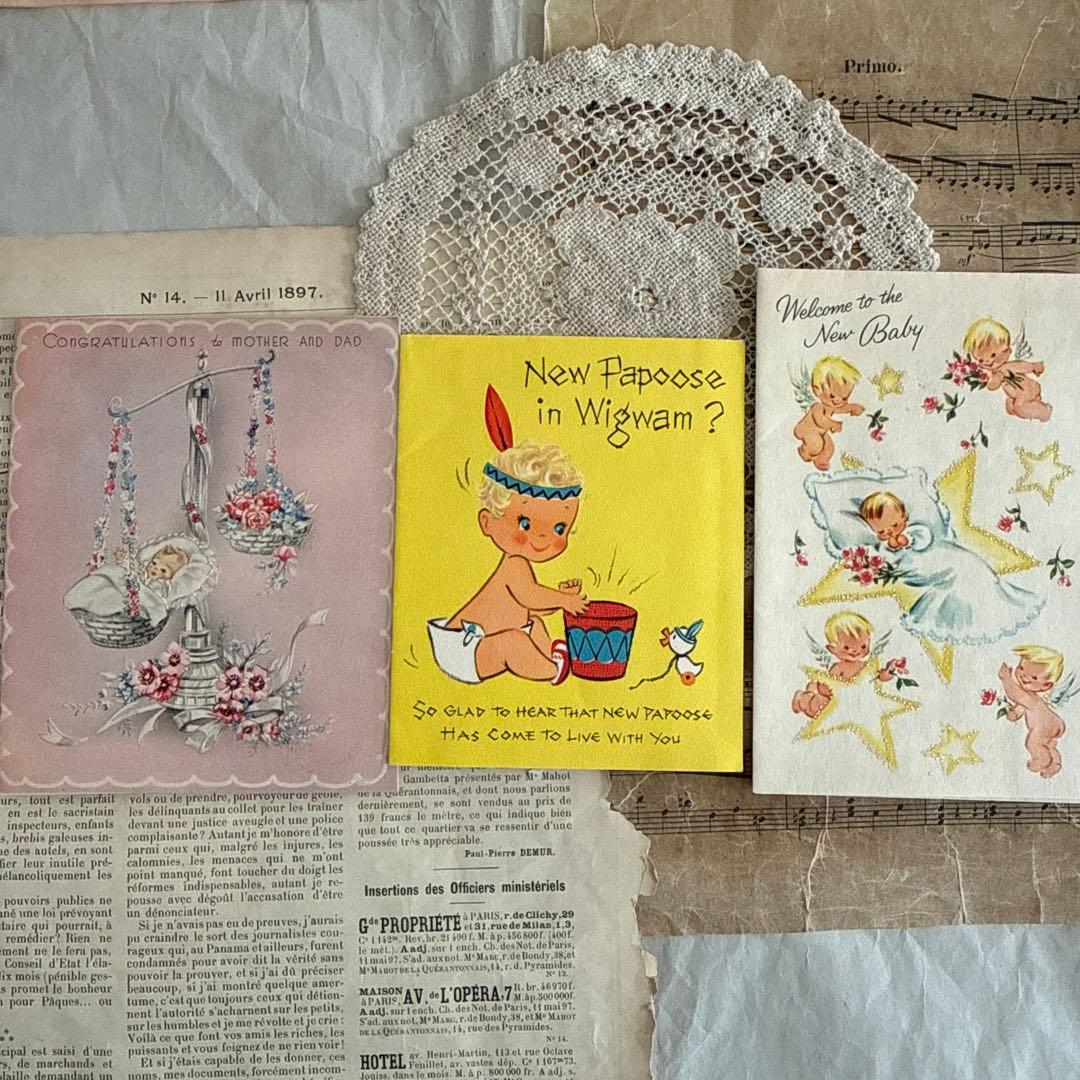 可愛いビンテージのグリーティングカード②ベビー洋書ジャンク