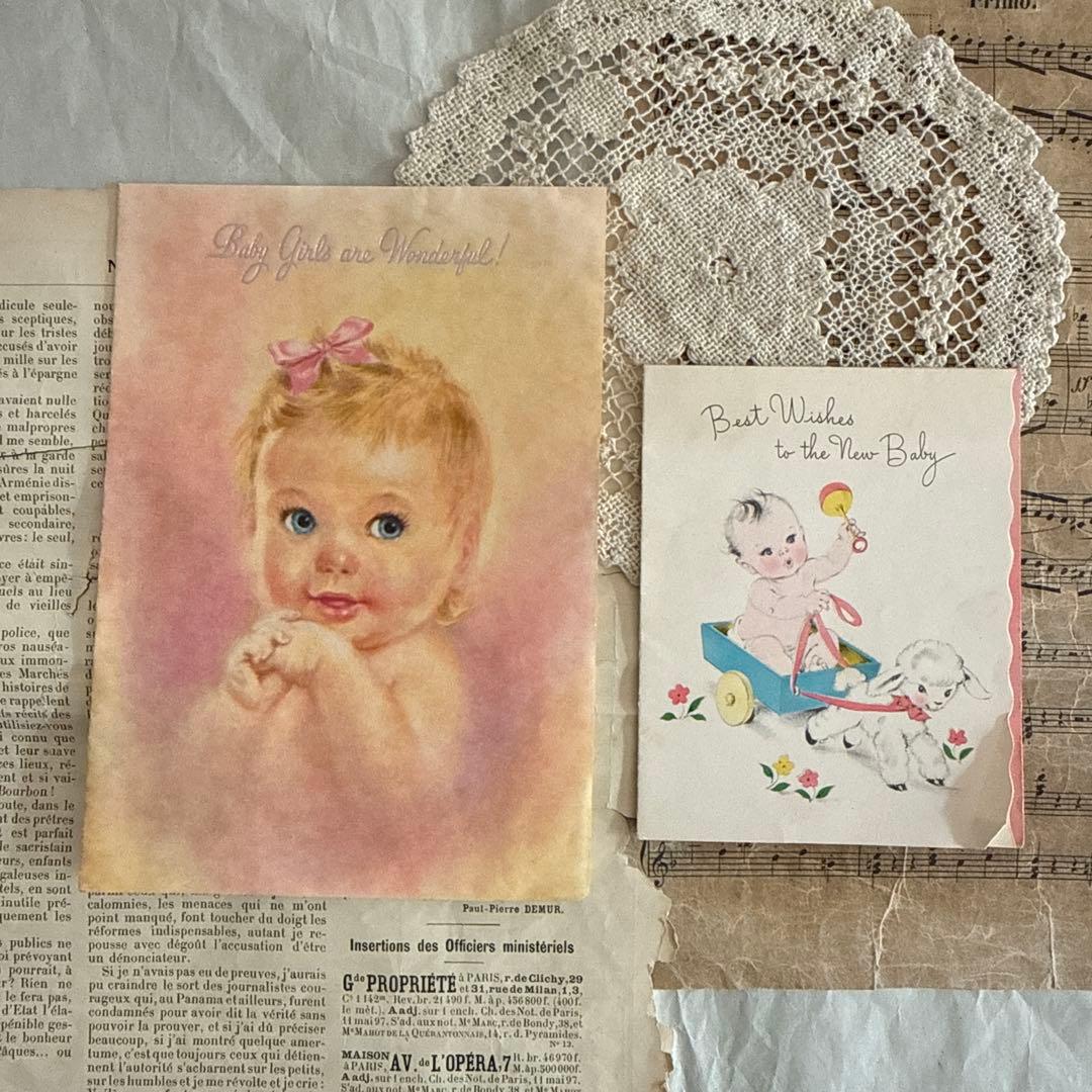 可愛いビンテージのグリーティングカード②ベビー洋書ジャンク