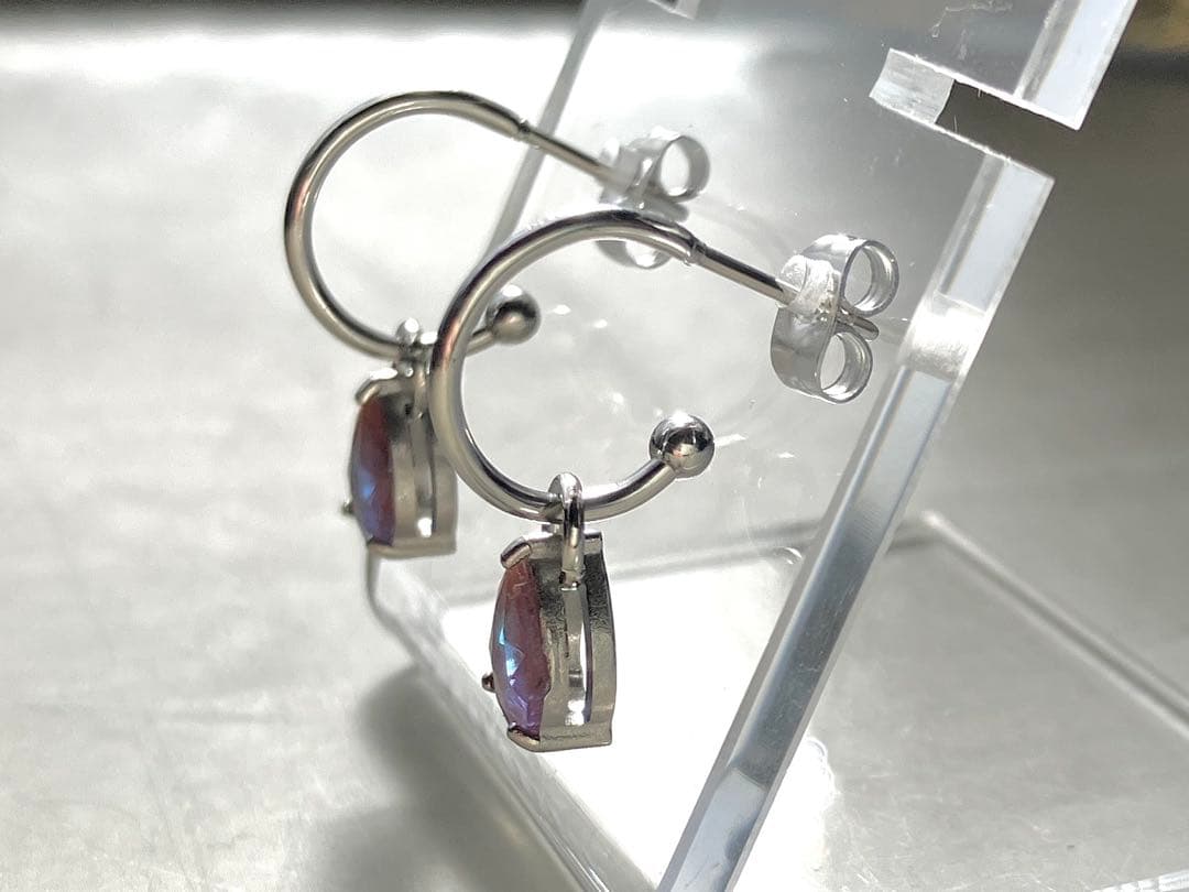 サフィレット ローズカット 無垢ステンレス フープ ピアス しずく ペア