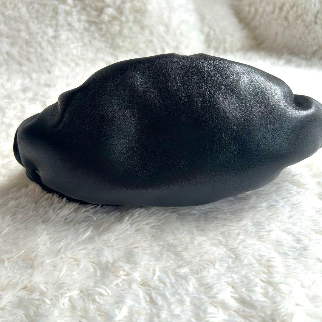 【美品】ハマノ ハンドバッグ サンピエトロ がま口 ビジュー ブラック　レザー