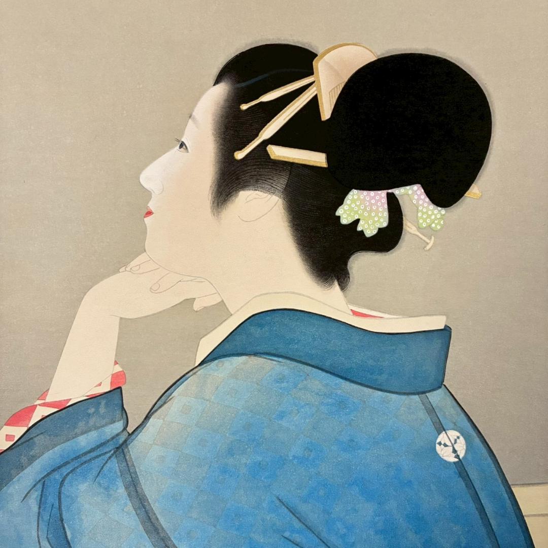 上村松園「待月」木版画 上村松篁監修 美術書院証明シール有 近代