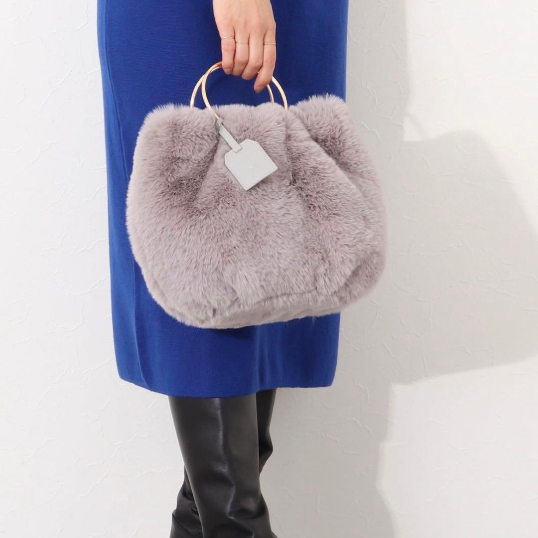 未使用NOLLEY’Sエコファーリングハンドルバッググレーファーショルダーバッグ