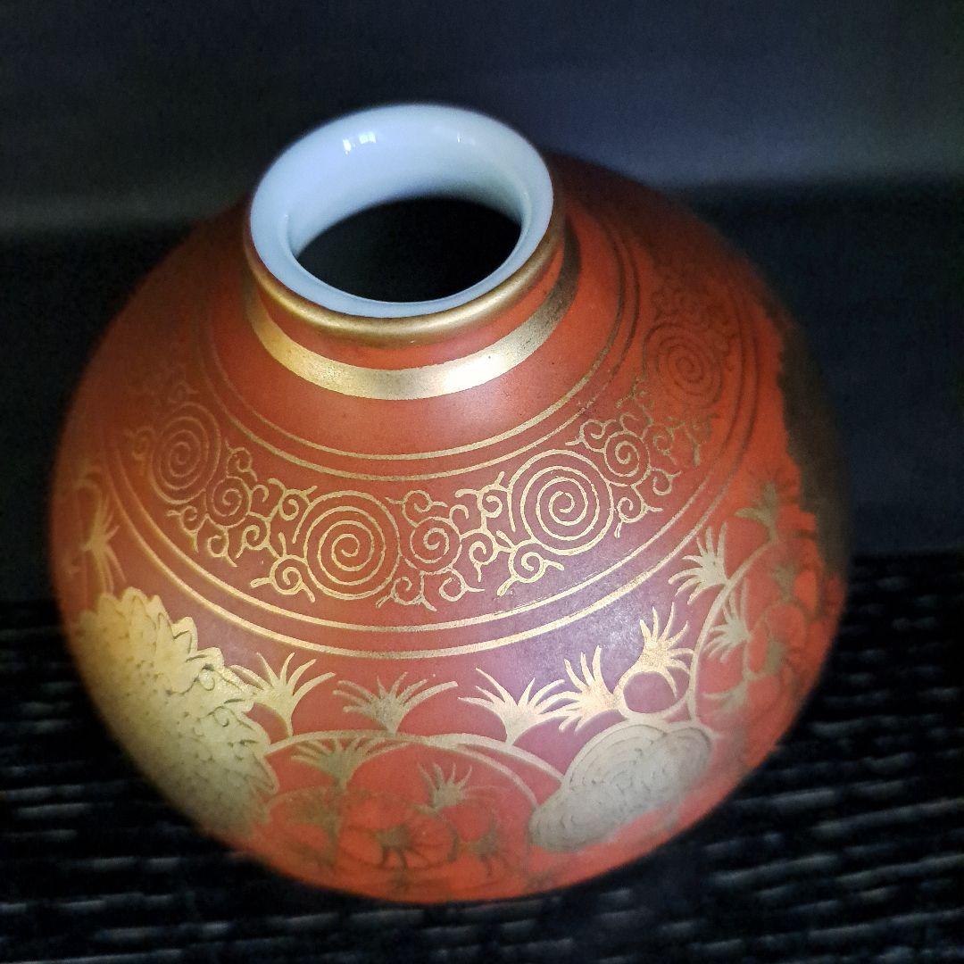 九谷 明治初期 大日本永楽造 赤絵本金彩 油壺 大型 名入