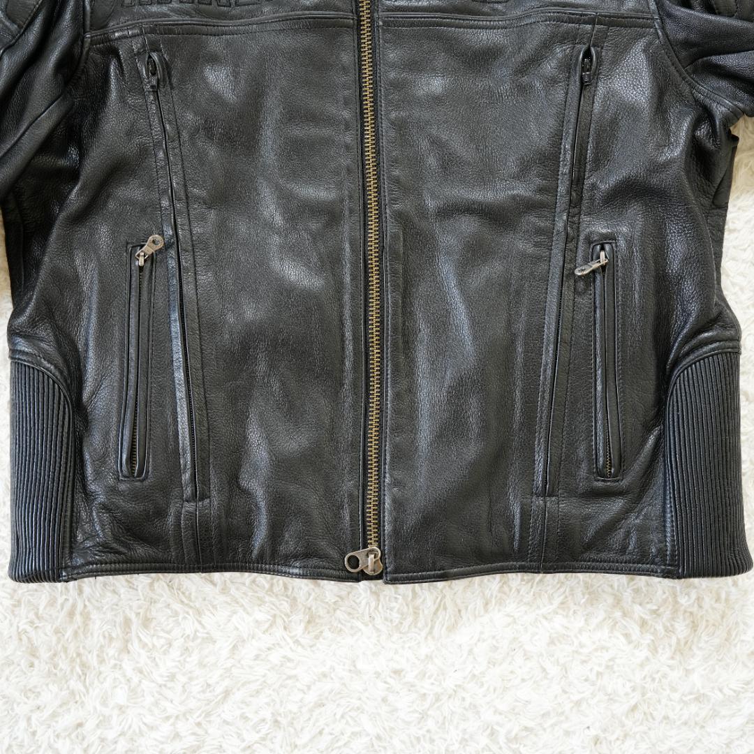 美品】ハーレーダビッドソン ビッグロゴ刺繍レザージャケ