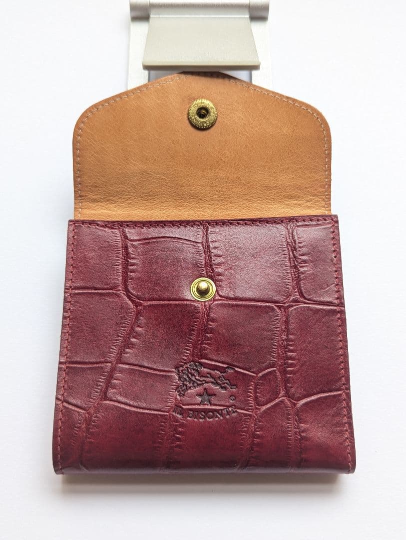 イルビゾンテ がま口【ボルドー×ヌメ】クロコ型押 バイカラー 美品