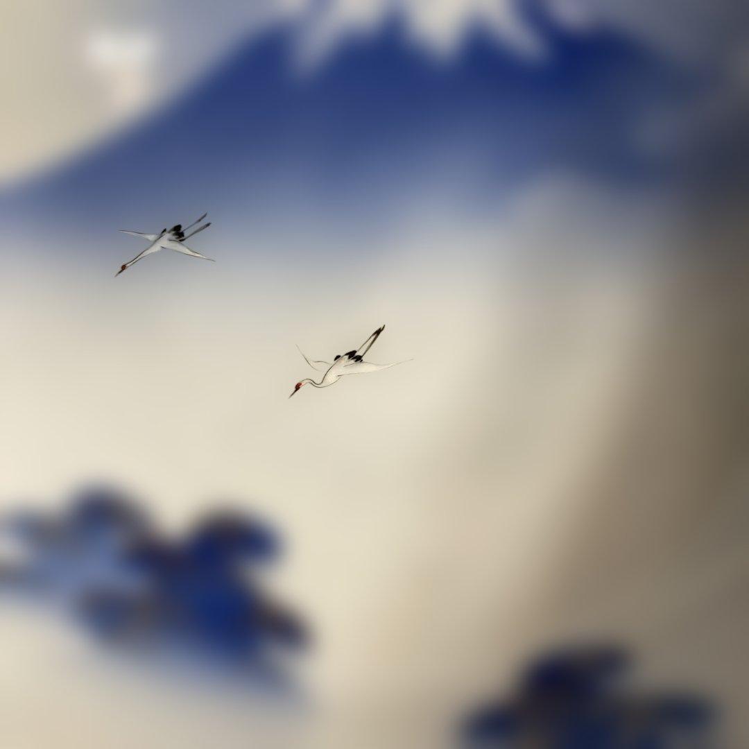 【オールド深川製】有田焼の伝統　日本の名窯　有田　深川製磁　染錦富士に鶴絵　鉢