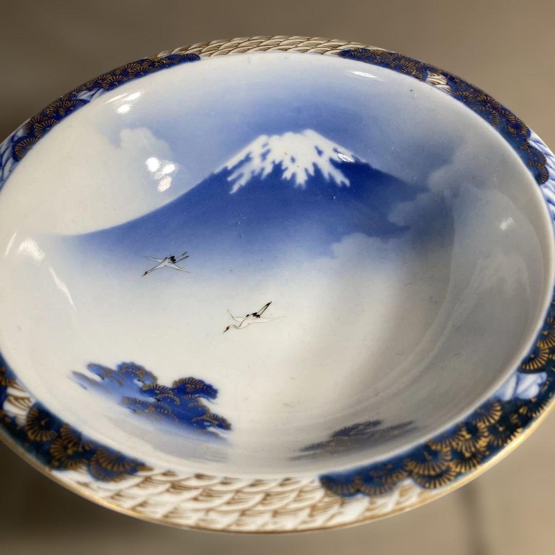 【オールド深川製】有田焼の伝統　日本の名窯　有田　深川製磁　染錦富士に鶴絵　鉢