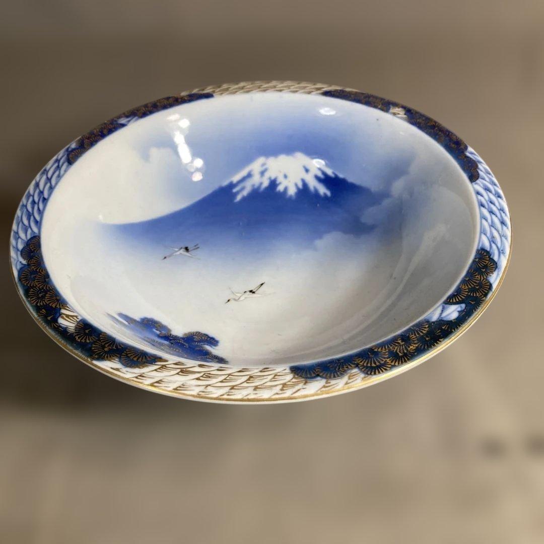 オールド深川製】有田焼の伝統 日本の名窯 有田 深川製磁 染錦富士に鶴