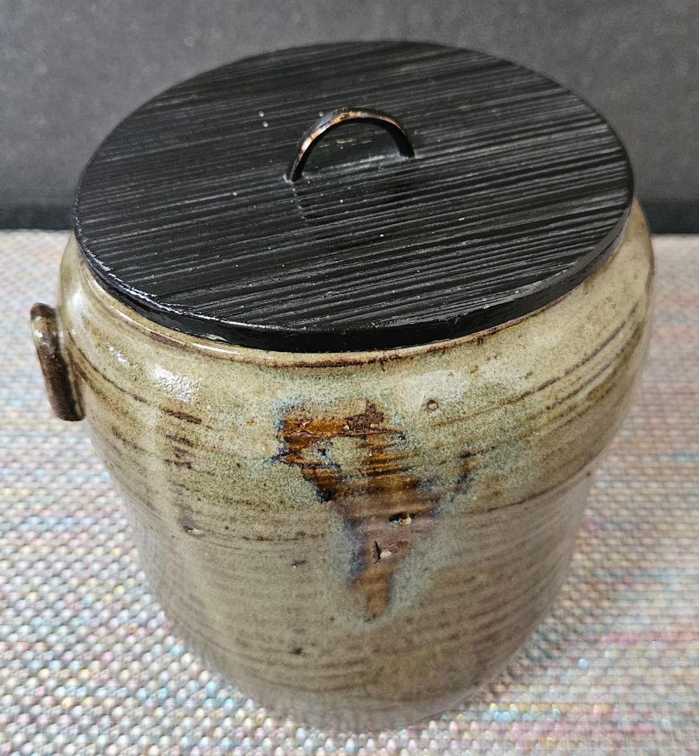 遠州七窯 江戸時代 古高取 高取焼 窯変 水指 木製蓋 江戸