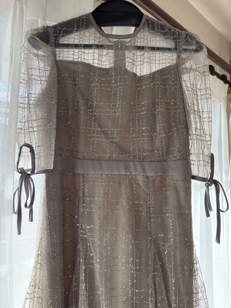 【Leja】チェックスパンコールリボンワンピースドレス